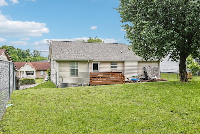 3408 Bruner Ct, Nashville, TN 37211 - back of property with a wooden deck, a shingled roof, and central AC