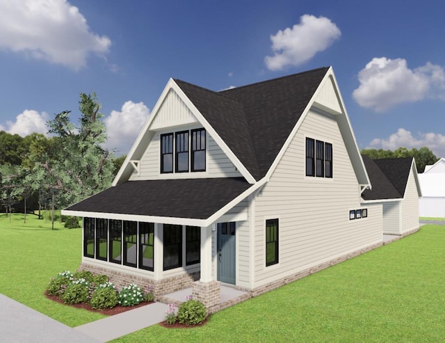 155 Salton Ln, Spring Hill, TN 37174 - view of front of property featuring a shingled roof, a front yard, a sunroom, and board and batten siding
