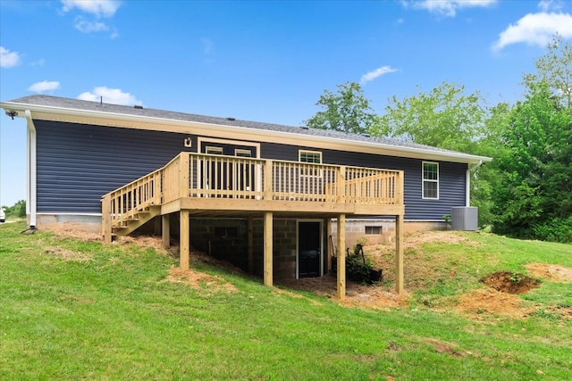 244 Beartown Rd S, Loretto, TN 38469 - back of house with a deck, cooling unit, a yard, and stairs