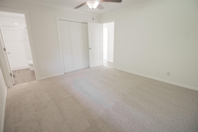 204 Tyne Blvd, Old Hickory, TN 37138 - unfurnished bedroom featuring carpet flooring, a closet, baseboards, connected bathroom, and a ceiling fan
