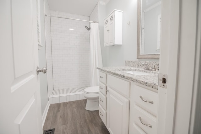 204 Tyne Blvd, Old Hickory, TN 37138 - full bath featuring toilet, vanity, a shower stall, wood finished floors, and ornamental molding