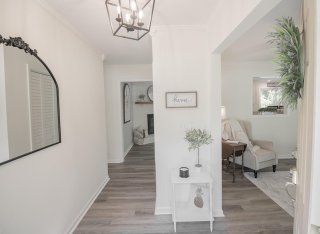 204 Tyne Blvd, Old Hickory, TN 37138 - hall with wood finished floors, crown molding, a chandelier, and baseboards
