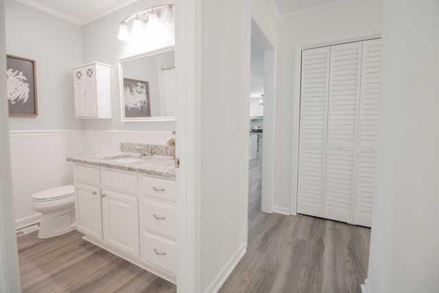 204 Tyne Blvd, Old Hickory, TN 37138 - bathroom with toilet, ornamental molding, vanity, wood finished floors, and a closet