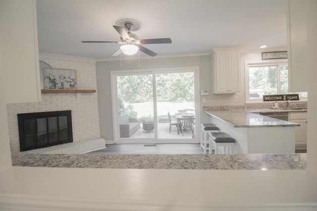 204 Tyne Blvd, Old Hickory, TN 37138 - kitchen featuring ornamental molding, light stone countertops, a ceiling fan, white cabinetry, and a sink