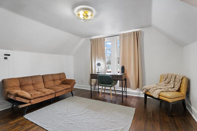 1211 Stratford Ave, Nashville, TN 37216 - living room with vaulted ceiling, hardwood / wood-style floors, baseboards, and an office area