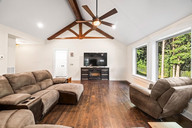 100 Station Dr, Waverly, TN 37185 - living room with a ceiling fan, healthy amount of natural light, dark wood-style floors, and baseboards