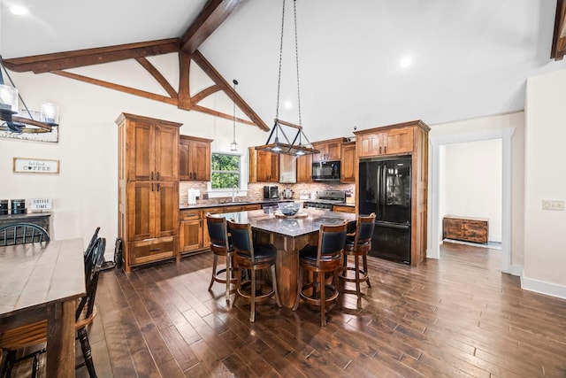 100 Station Dr, Waverly, TN 37185 - dining room with beam ceiling, dark wood-style flooring, baseboards, recessed lighting, and high vaulted ceiling