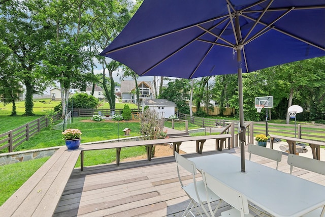 2809 Vaulx Ln, Nashville, TN 37204 - deck featuring a storage unit, a fenced backyard, and outdoor dining area