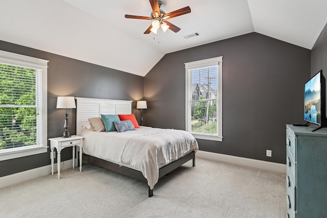 2809 Vaulx Ln, Nashville, TN 37204 - bedroom with vaulted ceiling, light colored carpet, and ceiling fan