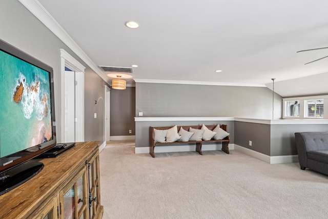 2809 Vaulx Ln, Nashville, TN 37204 - living area featuring carpet, crown molding, and recessed lighting