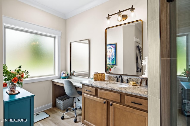 837 Majestic Mountains Blvd, Walland, TN 37886 - bathroom featuring vanity, wood finished floors, crown molding, and baseboards