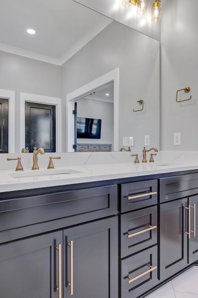 337 Lake Court Dr, Lynchburg, TN 37352 - bathroom featuring double vanity and crown molding