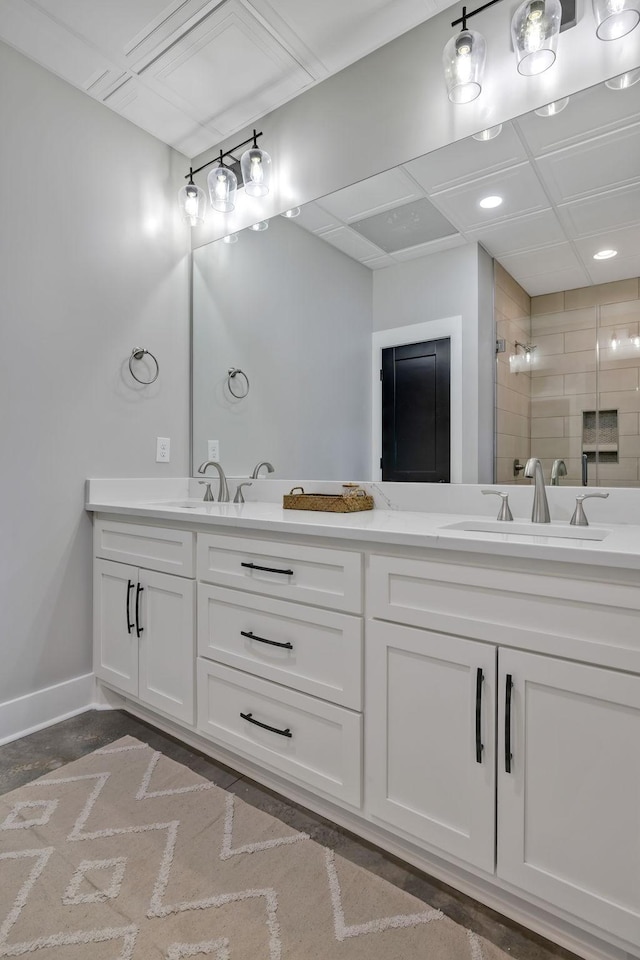 337 Lake Court Dr, Lynchburg, TN 37352 - bathroom with double vanity, a stall shower, and baseboards