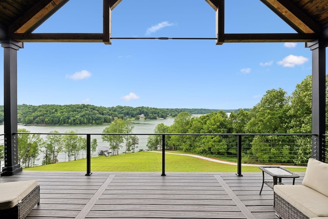 337 Lake Court Dr, Lynchburg, TN 37352 - wooden terrace with a water view and a lawn
