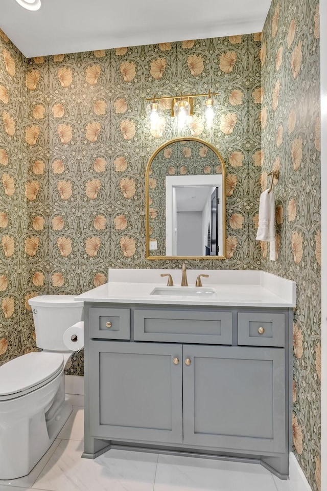 337 Lake Court Dr, Lynchburg, TN 37352 - bathroom featuring wallpapered walls, vanity, and toilet