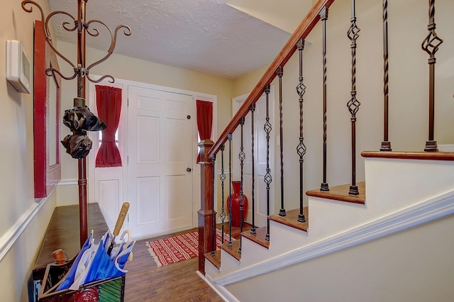 1611 Saltlick Pl, Murfreesboro, TN 37129 - foyer entrance featuring stairs, wood finished floors, and a textured ceiling