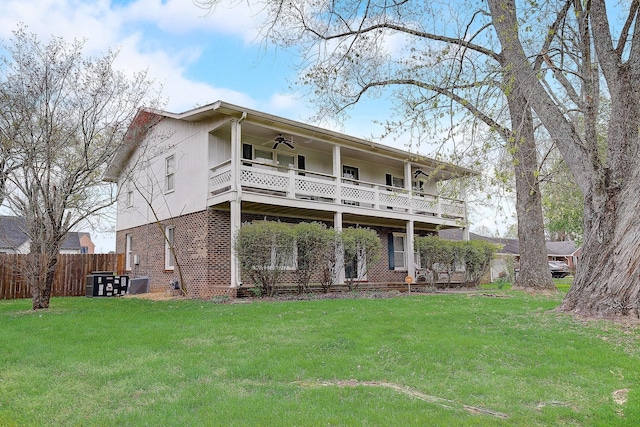 1611 Saltlick Pl, Murfreesboro, TN 37129 - rear view of property with a balcony, a ceiling fan, cooling unit, and brick siding
