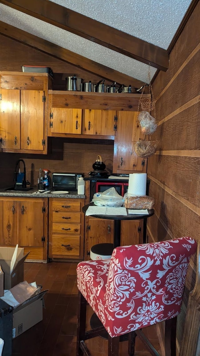 1611 Saltlick Pl, Murfreesboro, TN 37129 - kitchen with a sink, brown cabinets, and wooden walls