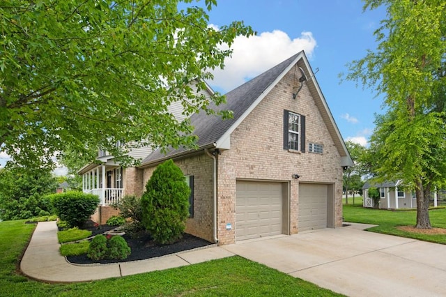 1243 Curtis Dr, Lebanon, TN 37087 - view of side of property with driveway, brick siding, a lawn, roof with shingles, and a garage