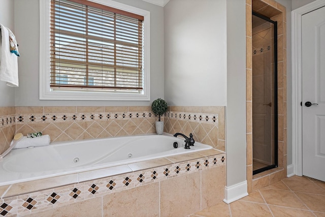 1005 Brittain Downs Dr, Nolensville, TN 37135 - bathroom featuring a shower stall, tile patterned floors, and a tub with jets
