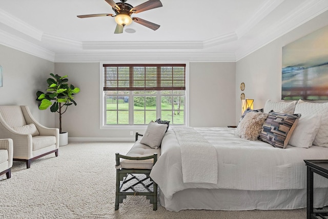 1005 Brittain Downs Dr, Nolensville, TN 37135 - carpeted bedroom with a raised ceiling, crown molding, baseboards, and ceiling fan
