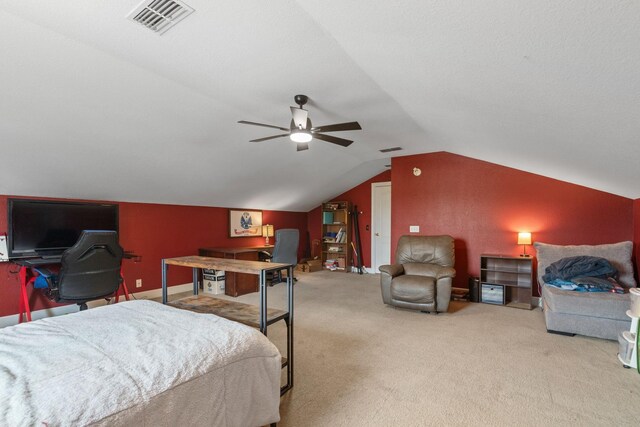 917 Lavergne Ln, La Vergne, TN 37086 - carpeted bedroom with a desk, vaulted ceiling, and a ceiling fan