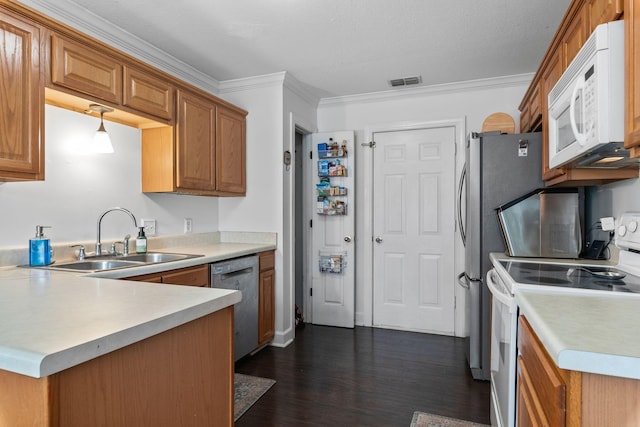 917 Lavergne Ln, La Vergne, TN 37086 - kitchen featuring electric range oven, white microwave, a sink, stainless steel dishwasher, and brown cabinetry