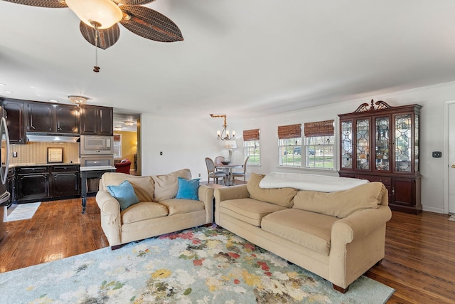 1899 Berrys Chapel Ct, Franklin, TN 37069 - living room featuring a ceiling fan, dark wood-type flooring, and a chandelier