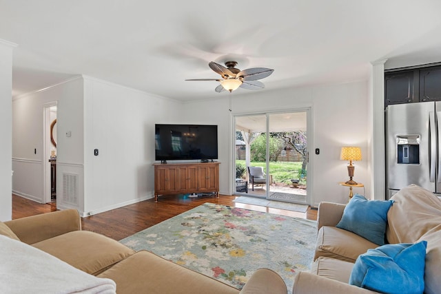 1899 Berrys Chapel Ct, Franklin, TN 37069 - living room with wood finished floors, ceiling fan, crown molding, and baseboards