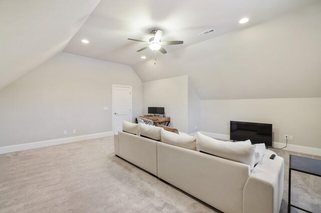 212 Lotus Ct, Hendersonville, TN 37075 - carpeted living room with lofted ceiling, a ceiling fan, recessed lighting, and baseboards