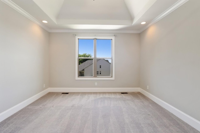 212 Lotus Ct, Hendersonville, TN 37075 - spare room featuring recessed lighting, baseboards, light carpet, a tray ceiling, and crown molding