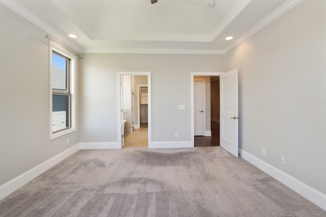 212 Lotus Ct, Hendersonville, TN 37075 - unfurnished bedroom featuring a raised ceiling, crown molding, recessed lighting, carpet floors, and baseboards