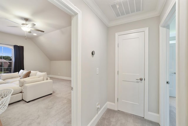 212 Lotus Ct, Hendersonville, TN 37075 - hall with carpet flooring, baseboards, vaulted ceiling, and ornamental molding