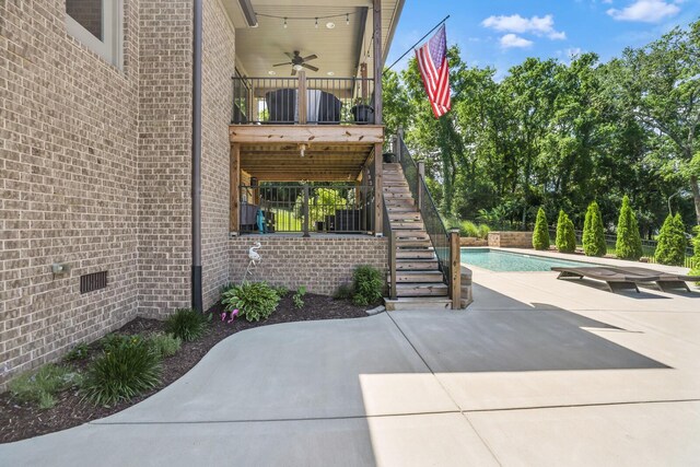 212 Lotus Ct, Hendersonville, TN 37075 - view of patio / terrace with stairs, a ceiling fan, and a balcony