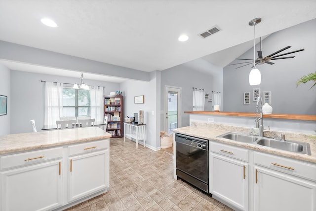 4115 Giacomo Dr, Murfreesboro, TN 37128 - kitchen featuring dishwasher, a sink, light countertops, a ceiling fan, and white cabinetry