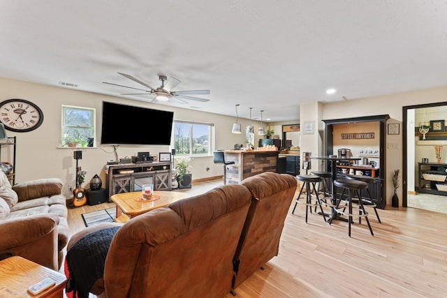 860 Old Woodbury Pike, Readyville, TN 37149 - living room with ceiling fan, light wood-type flooring, recessed lighting, and baseboards