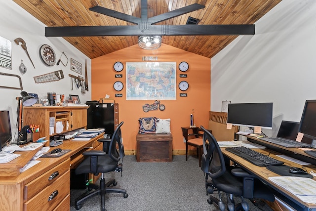 860 Old Woodbury Pike, Readyville, TN 37149 - carpeted home office with wood ceiling, ceiling fan, and baseboards
