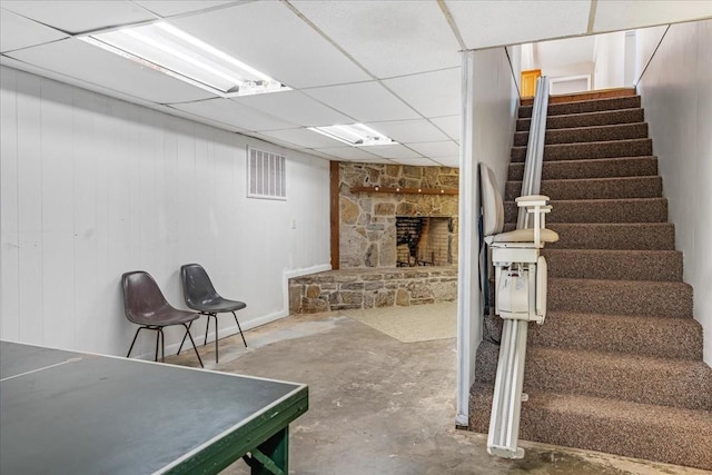 183 Prairie Plains Rd, Hillsboro, TN 37342 - finished basement featuring stairs and a fireplace