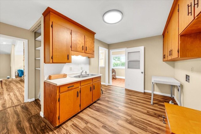 183 Prairie Plains Rd, Hillsboro, TN 37342 - kitchen with light wood-style flooring, light countertops, a sink, and brown cabinetry