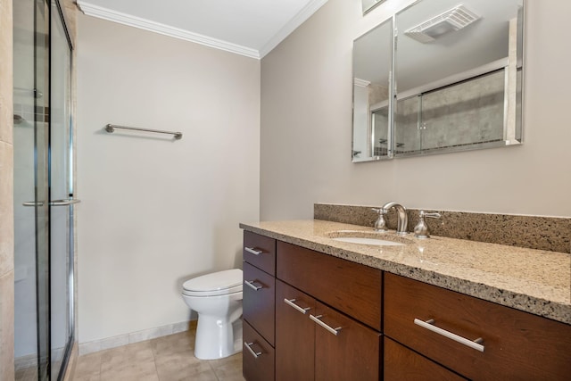 4215 Harding Pike Unit 601, Nashville, TN 37205 - full bath with crown molding, vanity, toilet, a shower with door, and tile patterned floors