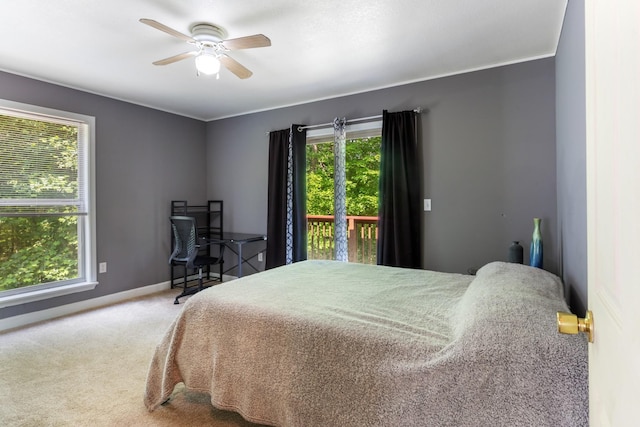 4357 Old Blacktop Rd, Mc Ewen, TN 37101 - carpeted bedroom featuring multiple windows, baseboards, access to outside, and ceiling fan