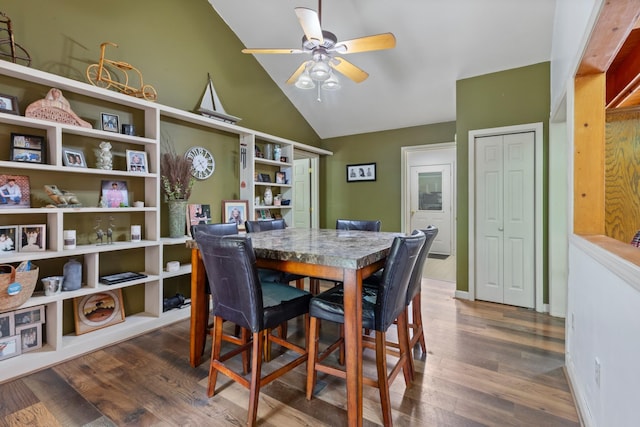4357 Old Blacktop Rd, Mc Ewen, TN 37101 - dining space with ceiling fan, lofted ceiling, and wood finished floors