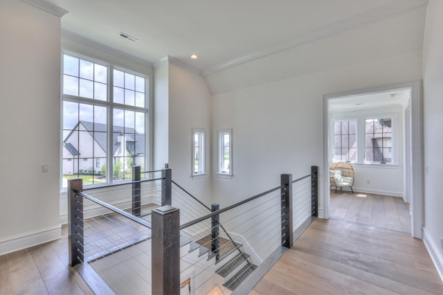 1021 Julian Way, Murfreesboro, TN 37128 - staircase with hardwood / wood-style flooring, healthy amount of natural light, baseboards, crown molding, and recessed lighting