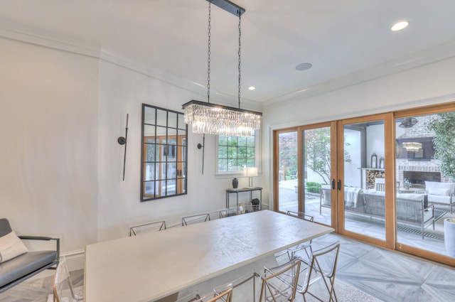 1021 Julian Way, Murfreesboro, TN 37128 - dining space featuring french doors, a chandelier, crown molding, and recessed lighting