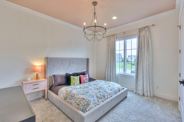 1021 Julian Way, Murfreesboro, TN 37128 - bedroom with a chandelier, light carpet, baseboards, and recessed lighting