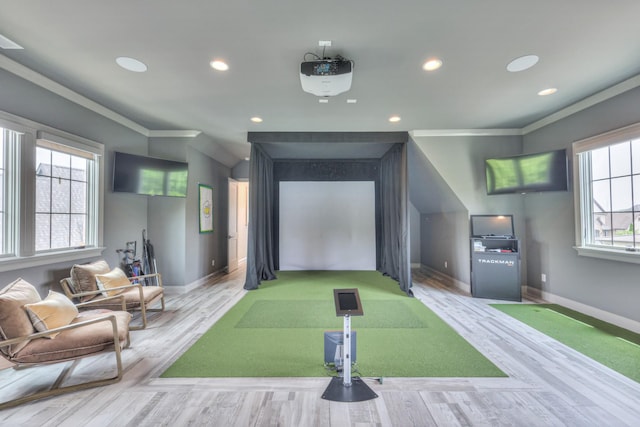 1021 Julian Way, Murfreesboro, TN 37128 - playroom with golf simulator, plenty of natural light, ornamental molding, baseboards, and recessed lighting
