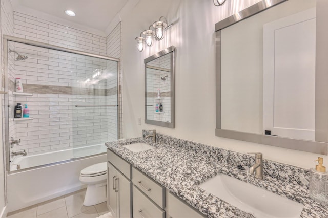 1021 Julian Way, Murfreesboro, TN 37128 - bathroom featuring toilet, bath / shower combo with glass door, double vanity, tile patterned flooring, and recessed lighting
