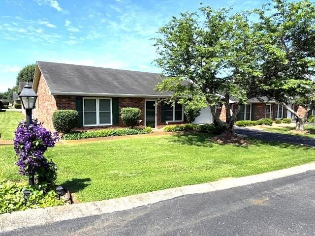 1130 Horse Mountain Rd Unit E, Shelbyville, TN 37160 - ranch-style home with a front lawn, brick siding, and roof with shingles