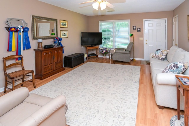 1130 Horse Mountain Rd Unit E, Shelbyville, TN 37160 - living room with a ceiling fan, wood finished floors, and baseboards