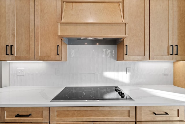 24 Fawn Mdws, Clarksville, TN 37043 - kitchen featuring custom range hood, black electric stovetop, light countertops, and decorative backsplash